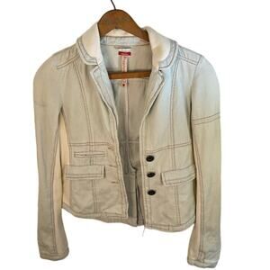 Distressed Free People Boho Denim Jacket Blazer Granola Twilight Costal Size 0